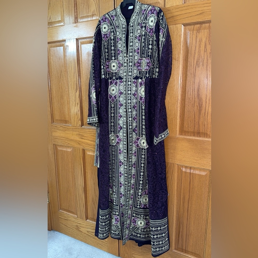 Women’s Plus Size 3pc Abaya Thobe Kaftan Purple Embroidery Dress Sz 6 US 22W 3X